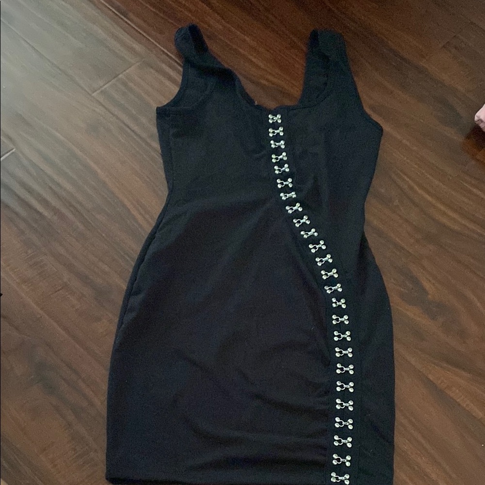 Chic Elegant Black Mini Dress with Silver Details